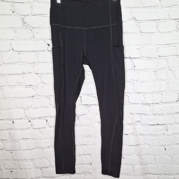Phisockat Black Ankle Length Legging Wide Waistband Thigh Pockets Sz S - Picture 1 of 7